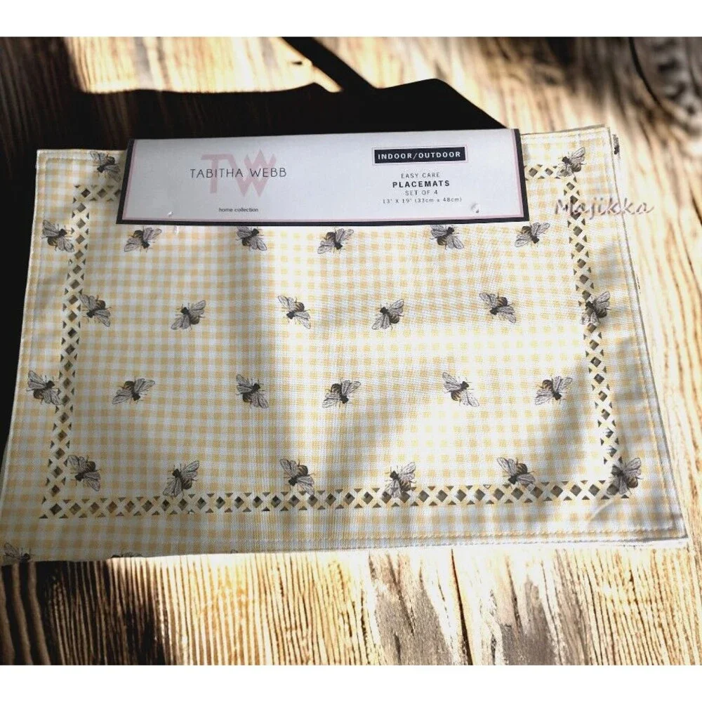 Tabitha Webb Bumblebee Bees Spring Placemats Gingham Plaid Yellow Cut Work